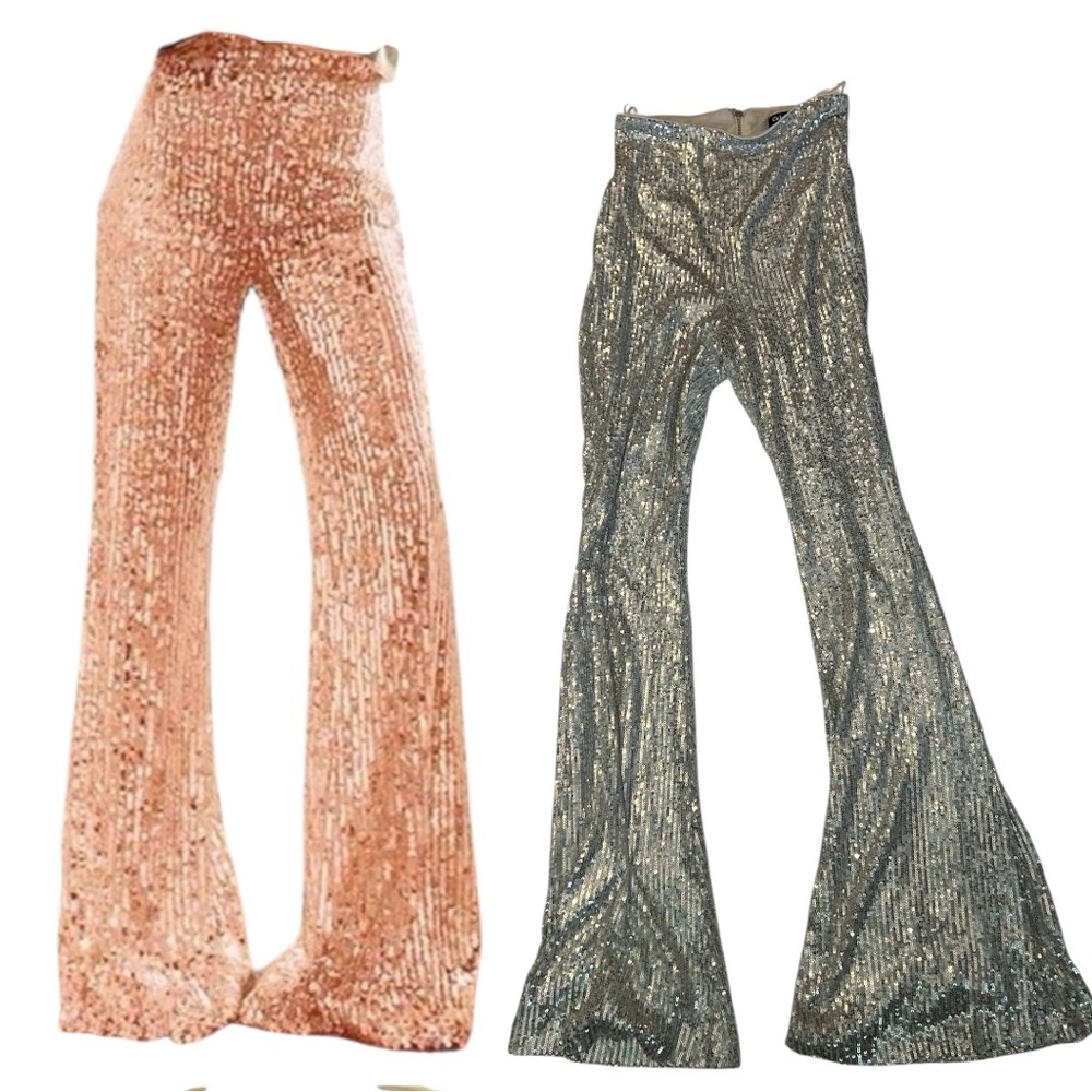 Celebrity fashion by Hera collection silver sequin flare pants